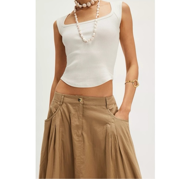 Free People All Around Midi Maxi Full Skirt Olive Tan Khaki Size Large Neutral - Picture 12 of 14